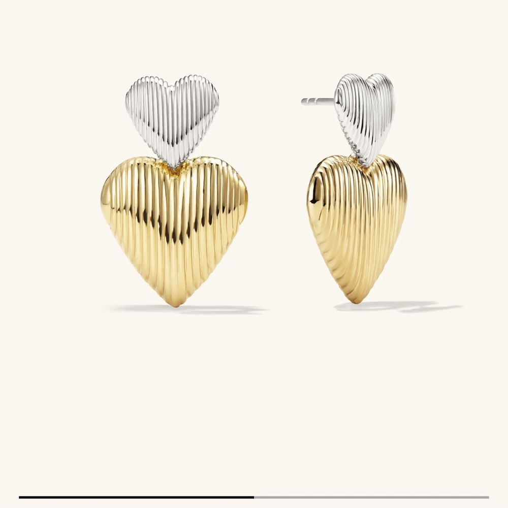 Mejuri Gold and Silver Big Puffy Heart Drop Earrings - Picture 2 of 4